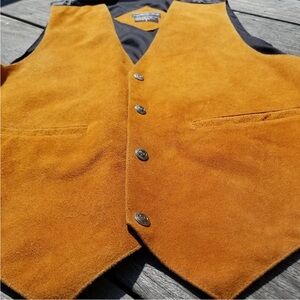 Vintage Genuine Suede Leather Vest Mens Large Golden Brown Black Western Hipster